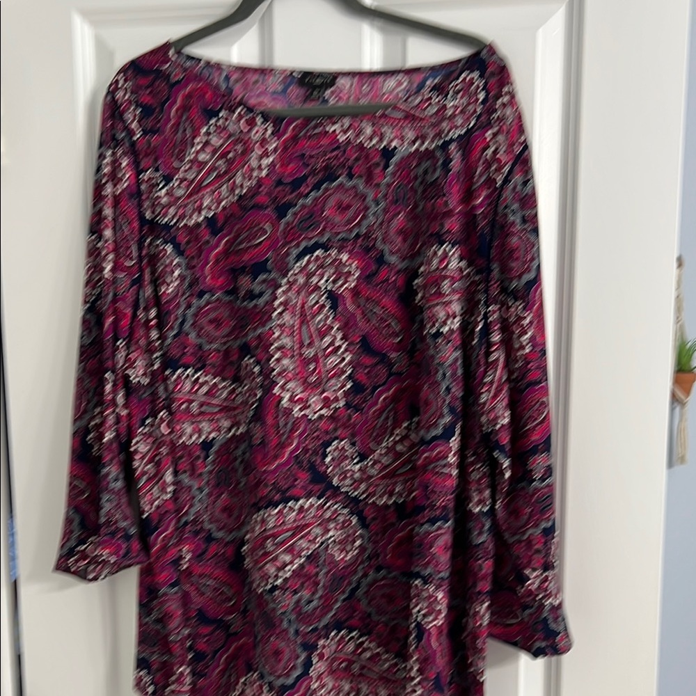 Talbots Paisley Print Top - Pink and Blue tulip sleeves